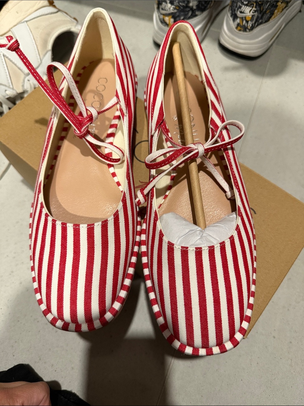 Coconuts by Matisse Red & White Striped Ballet Flats